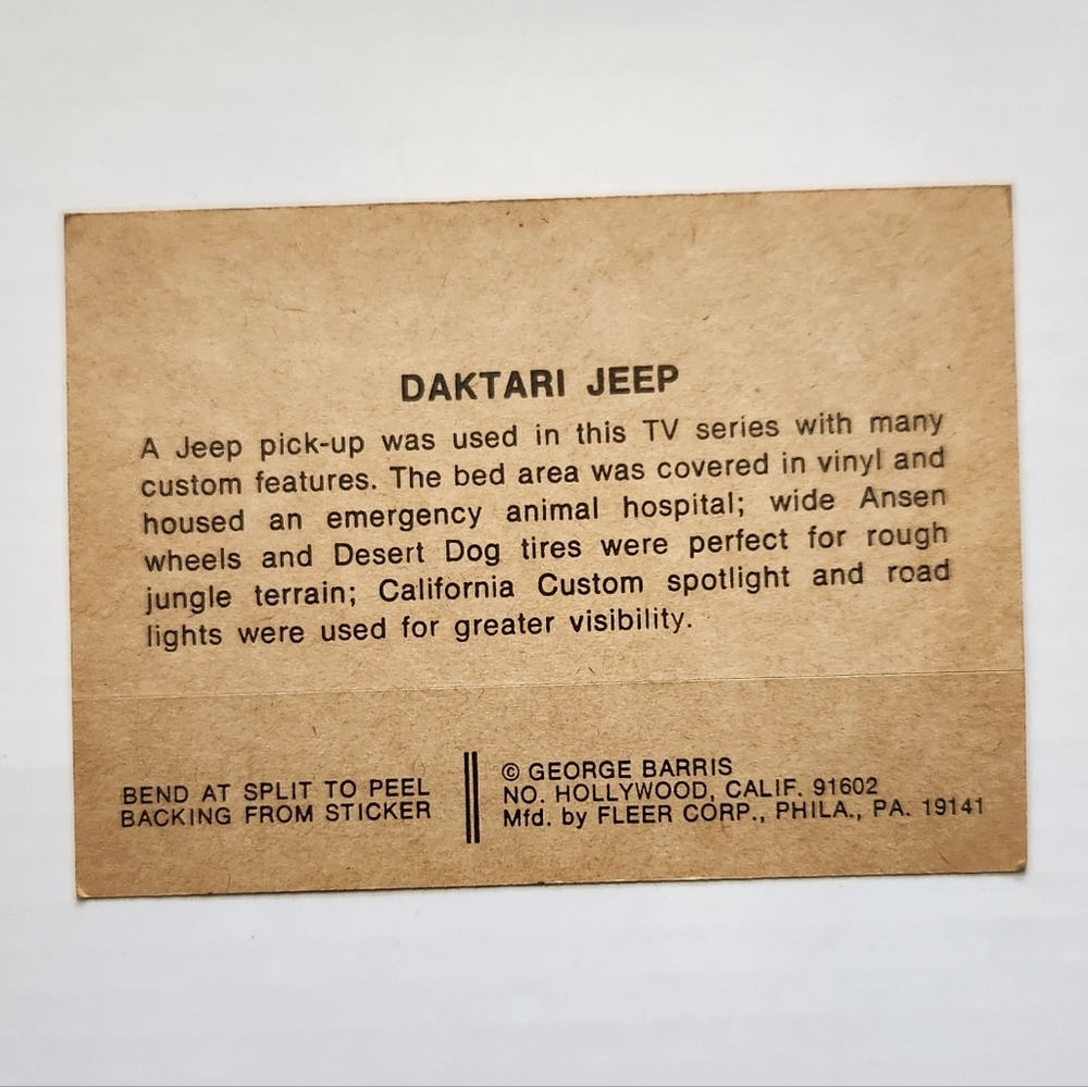 🦓 Vintage 1970 Fleer GEORGE BARRIS Kustom City Sticker - DAKTARI JEEP 🦁 - Picture 3 of 10